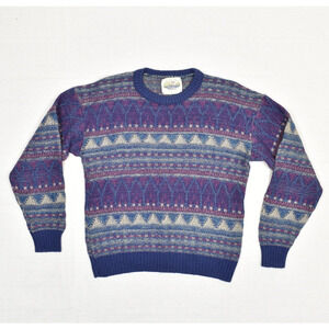 Alps Men's Pullover Sweater Crew Neck Geometric Wool Multicolor Size L